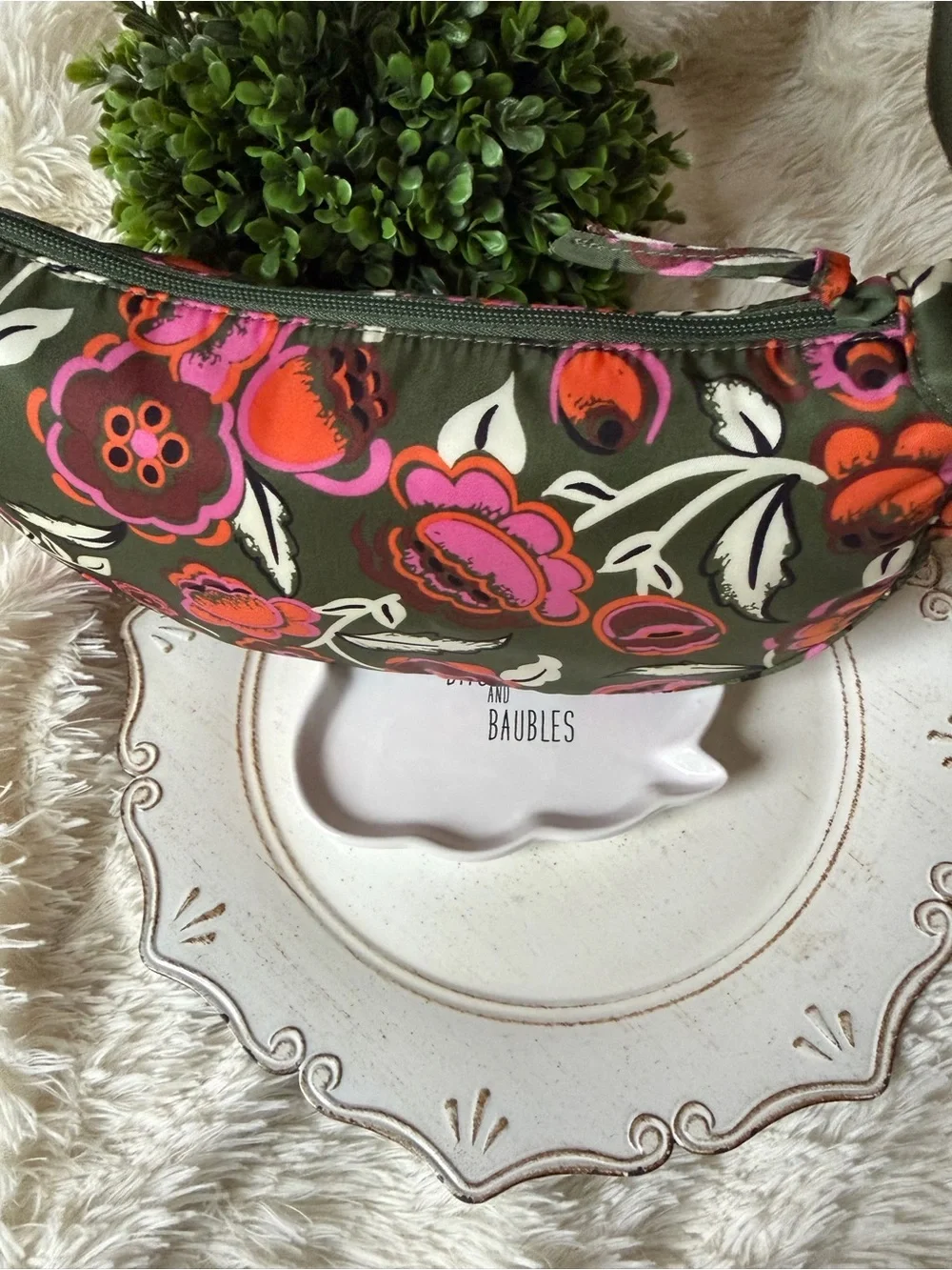 Vera Bradley Olive Crossbody with Pink & Orange Floral Print